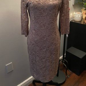 Beautiful golden / taupe dress with lovely accent